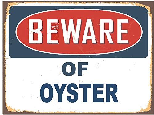Oyster Beware of Blue Rustic Vintage Look 6" Wide Decal Bumper Sticker for use on Any Smooth Surface