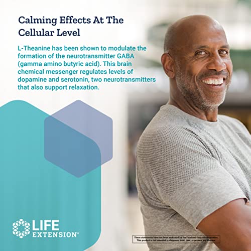 Life Extension L-Theanine, 100 Mg, 60 Vegetarian Capsules — Supports A Calming & Mood Enhancing Effect, Amino Acid Derived From Tea - Gluten-Free, Non-Gmo #TOP5