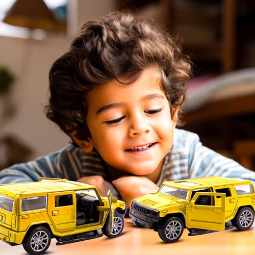 Image of Toy Cloud DieCast Model Cars Hummer Metal Car for Kids Pull Back Action Opening Doors Toy Cars for Boys 5-8 Years - Yellow