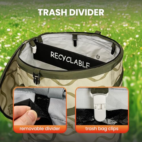 Image of Pop-Up Trash Bin with Removable Divider, Heavy Duty Bottom, Collapsible Storage for Camping, Laundry, Storage and Garden, Waterproof and Tear Resistance Material with Air Vent, Green