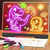16-Inch Rechargeable Doodle Glow LED Note Board, 7-Color Light Modes, Neon Art Dry Erase Light Up Drawing Pad with Built-in Stand, Sketching Gift Toy for Kids/Girls/Teens, 5 Markers & Tracing Book