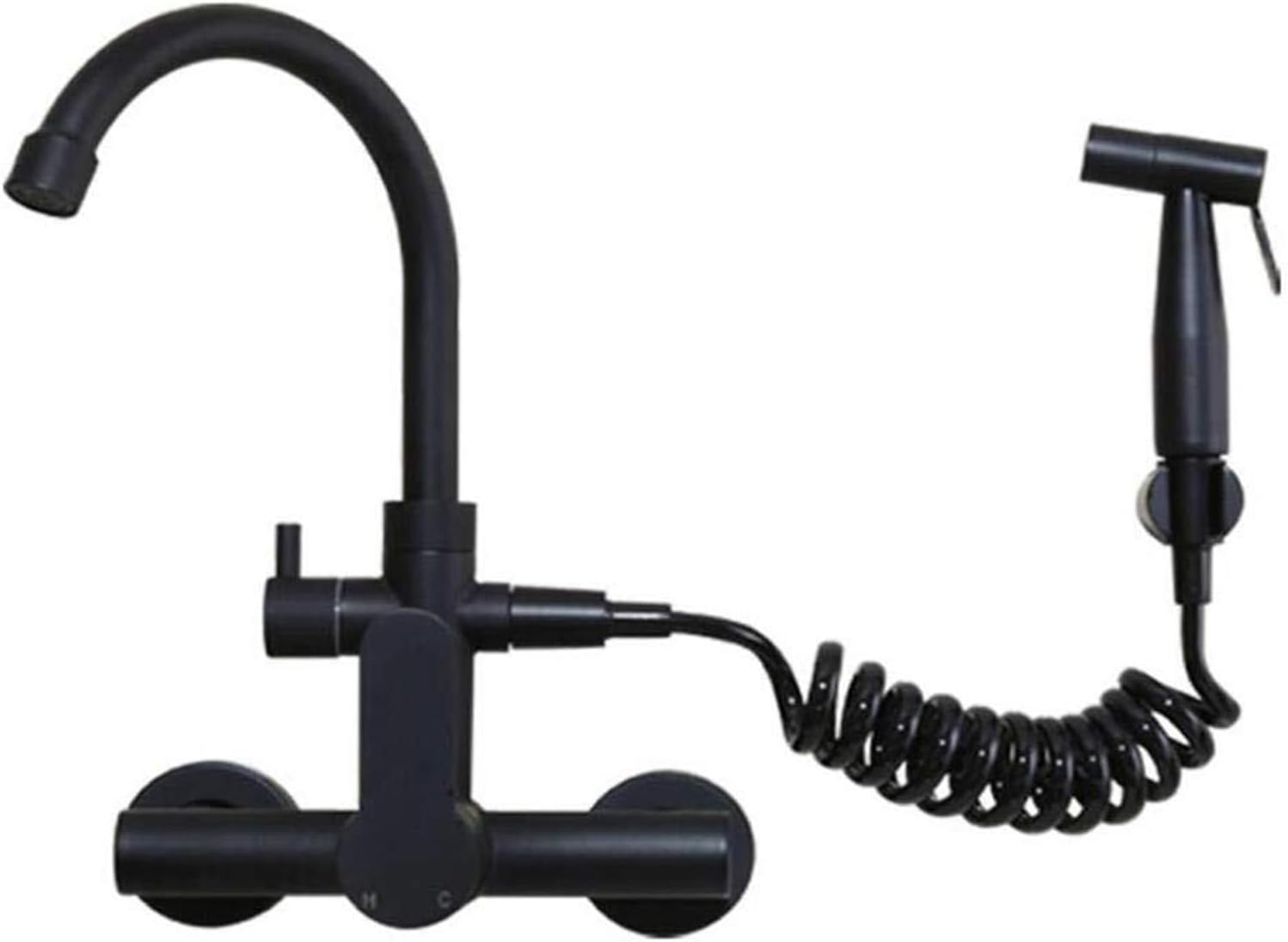 Faucet 304 Stainless Steel Wall Mounted Kitchen hot and Cold Water Faucet with Pull Out Spray Gun for Sink Laundry Pool Faucet