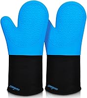 Vista 10 de sungwoo Guantes de horno de silicona, resistentes al calor, con forro acolchado, agarre texturizado antideslizante, perfectos para barbacoa, Negro
