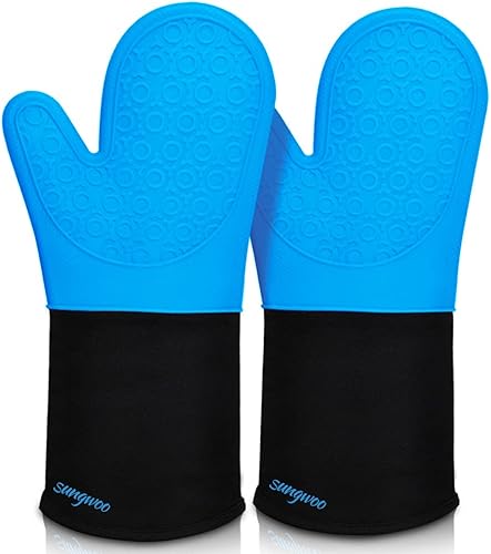 Miniatura 1 de sungwoo Guantes de horno de silicona extralargos, resistentes al calor, con forro acolchado, agarre texturizado antideslizante, perfectos para
