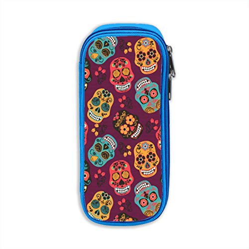 Preisvergleich Produktbild Bunte-mexikanische-Zucker-Schädel Bleistift-Stift-Fall-Beuteltasche Student Stationery Office Kosmetische Make-up-Tasche Lagerung Blau