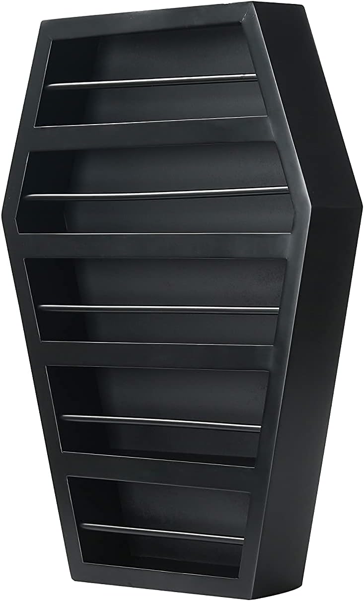 GUTE XL Coffin Makeup Brush Holder - Goth Coffin Shelf, Coffin Makeup Organizer - Accessories Storage for Home, Bedroom, Bathroom - Goth Decor for Storage or Display 24x15x4 - Spooky Décor