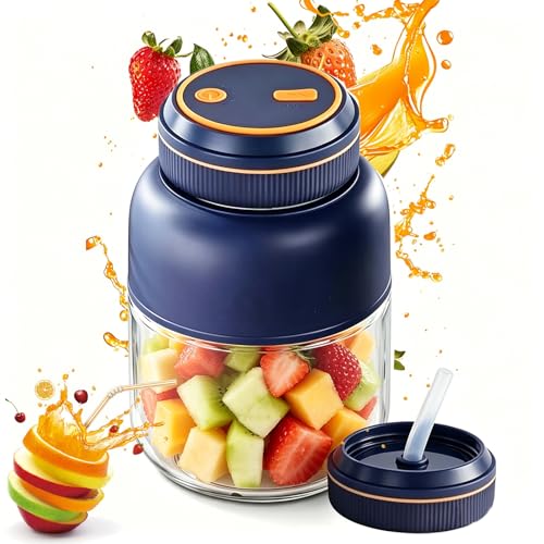 Portable Wireless Juicer Cup 28/45Oz USB Rechargeable Juicer Bottle with Dual Lids Personal Blender Bottle for Fruits Vegetables Smoothies & Travel (Blue 800 Millilitres)
