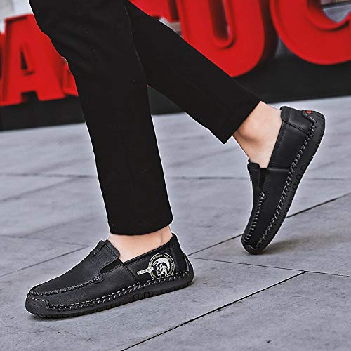 Qiucdzi Men's Casual Leather Loafer Breathable Driving Boat Shoes Lightweight Slip On Flats Walking Sneakers Black
