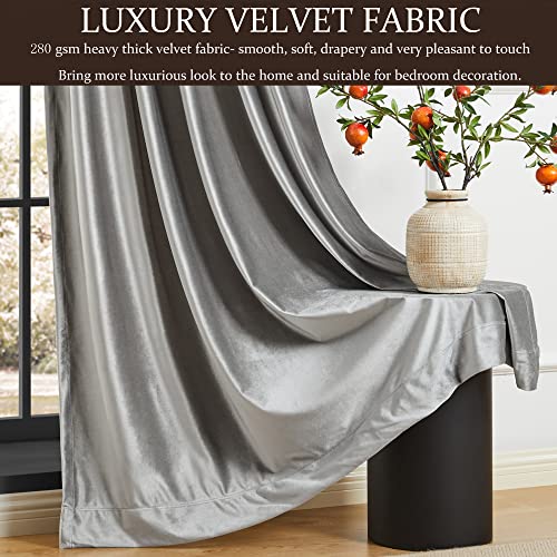 Image of 100% Full Blackout Silver Grey Velvet Curtains 84 inch Long for Living Room,Set of 2 Panels Liner Rod Pocket Back Tab Thermal Window Curtains Room Darkening Heavy Decorative Drapes for Bedroom