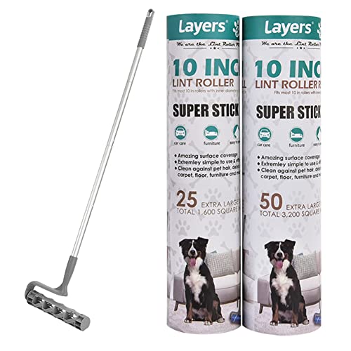 Layers Large Mega 10in Wide Roller 75 Sheets 2 pack Wide refills with 4-Foot Extendable Handle