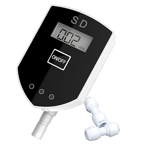 in-Line TDS Meter Digital Water Tester, Accurate and Reliable Small Water Quality Monitor Ideal for Drinking Water, Hydroponics, TDS and PPM Measurement | This dual-probe TDS tester features clear LCD display, auto power-off, easy installation and wide water testing uses