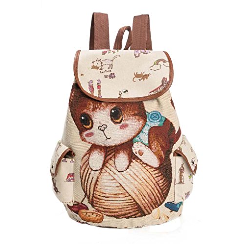 Bolso de Las Mujeres Lindo Gato Impresión Mochila de Lona con cordón Bolsa de la Compra Bolsa de Viaje Bolsa para la Escuela LMMVP (39cm×11cm×28cm, B)