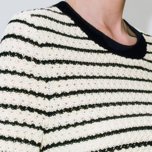 Image of URBAN REVIVO Women's Short Sleeve Sweaters Crewneck Knit Tops Casual Striped 2025 Trendy Soft Summer Blouses