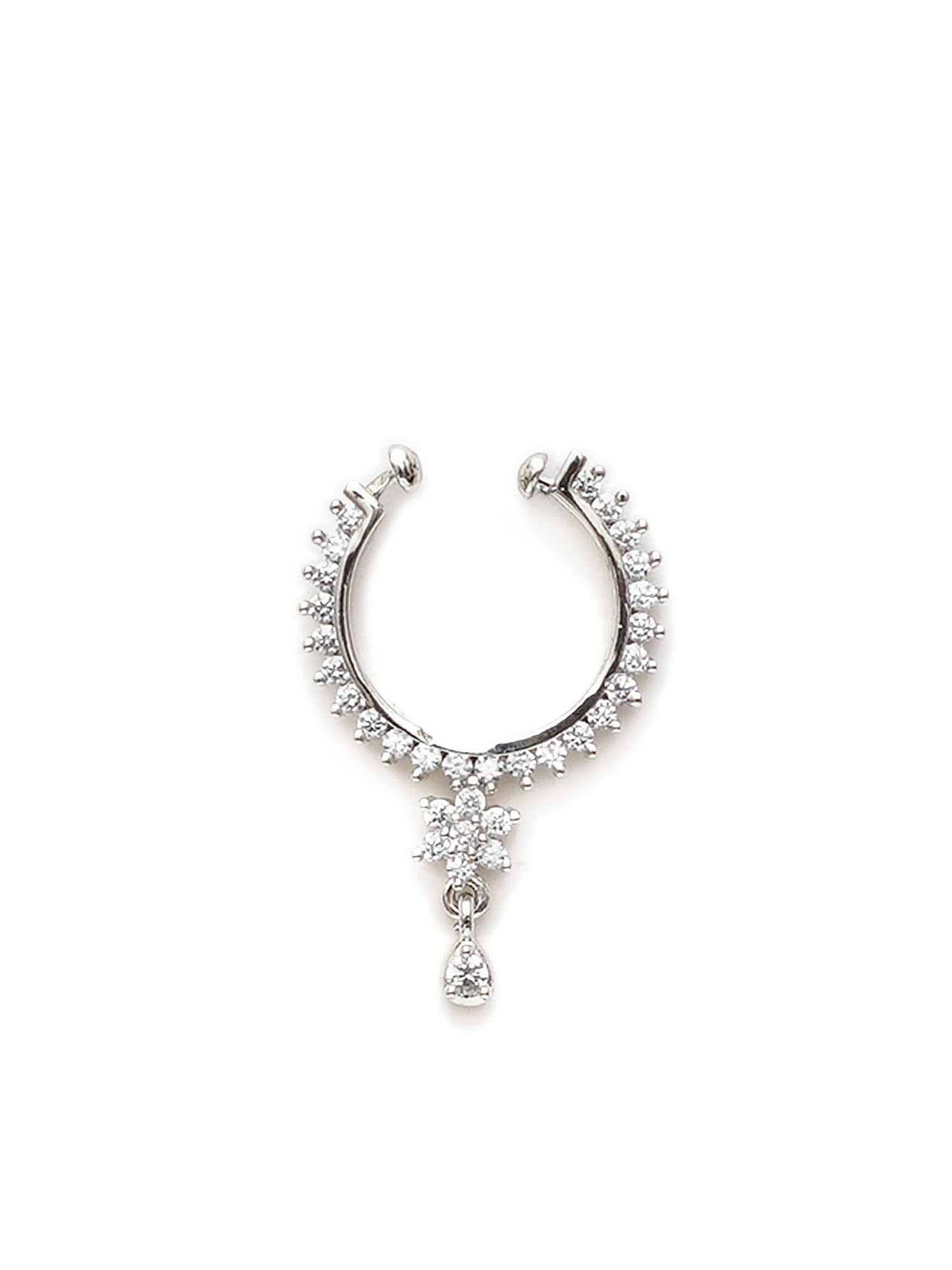 Mali Fionna AD Stone Nosepin/Nath for Women & Girls (Silver) (B0CQ59NLV2) Amazon Price History, Amazon Price Tracker