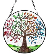 Tuitessine Tree of Life Stained Glass Suncatcher Four Seasons Theme Colorful Leaves Window Wall H...