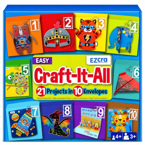 EZCRA Craft Box for Kids Ages 4-8 - 21-in-1 Arts and Crafts Kit