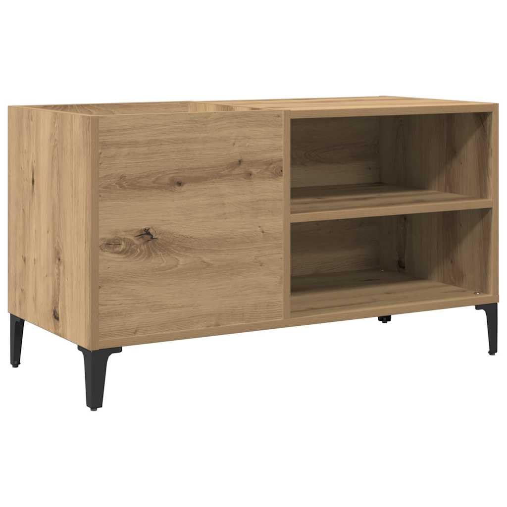 Hothingwell Szafka na płyty dąb rzemieślniczy 84,5x38x48 cm | Trwałe drewno konstrukcyjne, wytrzymały blat na gramofon, metalowe nóżki przemysłowe, do użytku jako meble boczne lub