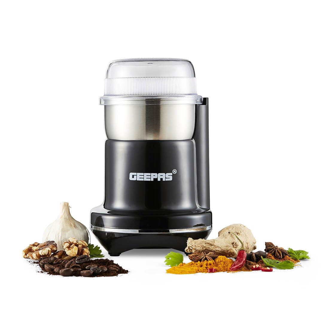 Geepas Mini Coffee & Spice Grinder 200W - Stainless Steel Blades - Compact & Versatile - Easy Operation - Transparent Lid