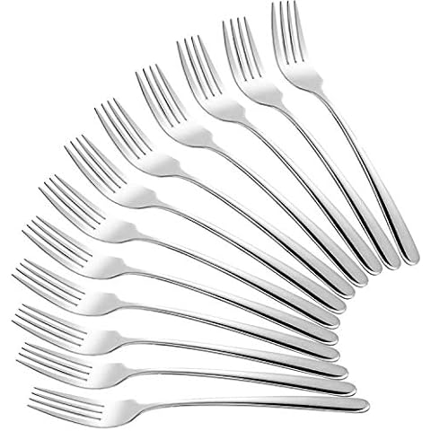 QUCHER 7.4" Dinner Forks, Table Fork Tableware, 18/8 304 Stainless Steel Cutlery Sets Salad Forks Dessert Forks Food Grade Safe Flatware for Home QUCHER Kitchen Restaurant(12 Pack) Cover