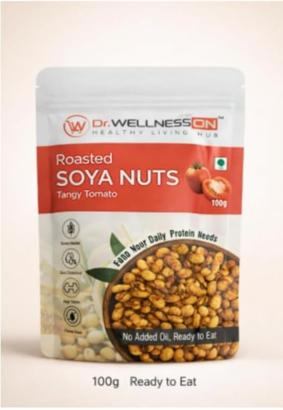 WELLNESSON Roasted Soya Nuts, Tangy Tomato, 100g, Gluten Free, High Protein, Low Fat, No Added Oil, Zero Cholesterol, Crunchy Snack-image-12