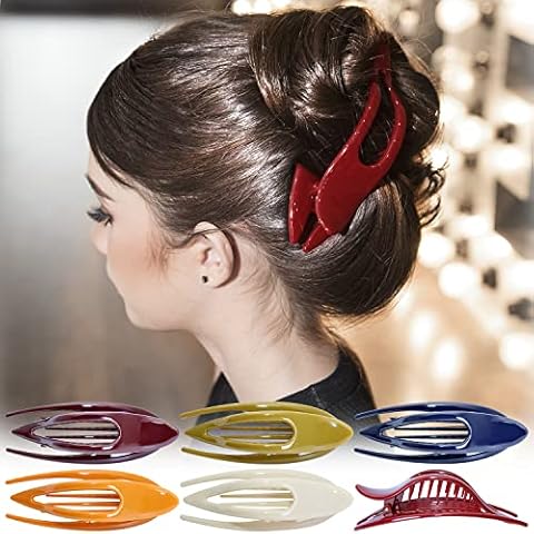 RC ROCHE ORNAMENT 6 Pcs Womens French Concord Curved Hair Clip No Slip Strong Grip Comfortable Hold Girls Ladies Beauty Accessory Fashion Pin Teeth Clamp, Large Classic Multicolor Cover