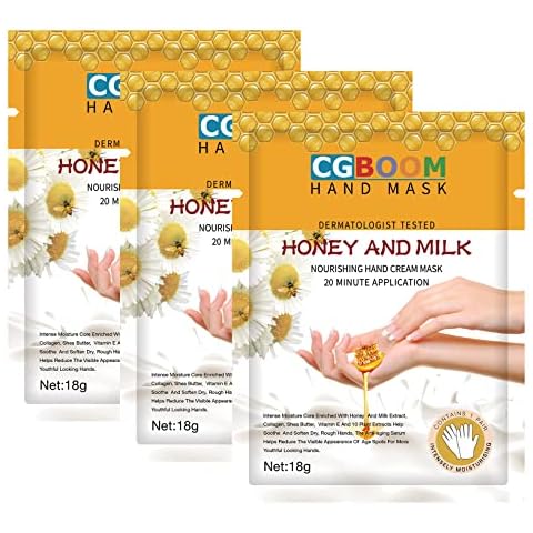 3 Pairs Hands Moisturizing Gloves, Hand Skin Repair Renew Mask w/Infused Collagen, Moisture Enhancing Gloves for Dry, Aging, Cracked Hands(Honey&Milk)) Cover