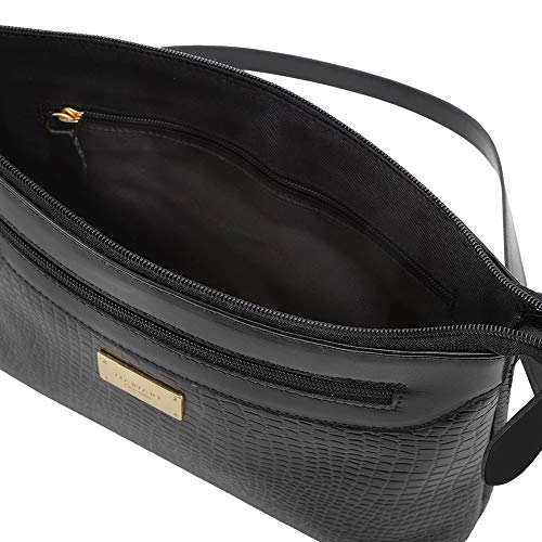 Kit Carteira + Bolsa Feminina Couro Legítimo Mariart Fechamento Zíper 2193+237 (Preta)