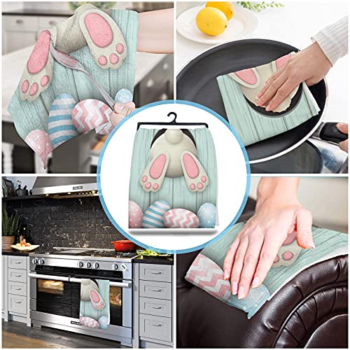 Beisseid Easter Kitchen Towels Easter Eggs Dish Cloth Fingertip Bath Towels Cloth Funny Bunny Tail Wood Grain Hand Drying Soft Cotton Tea Towel Set, 18X28In 2Pcs, 2-Pack #TOP3