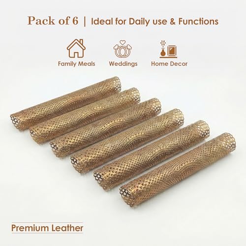 Image of Kuber Industries Leather Table Mats Set of 6 | Washable Placemat /Dining Table Mat for Wedding and Family Functions | Chain Design Round - Copper