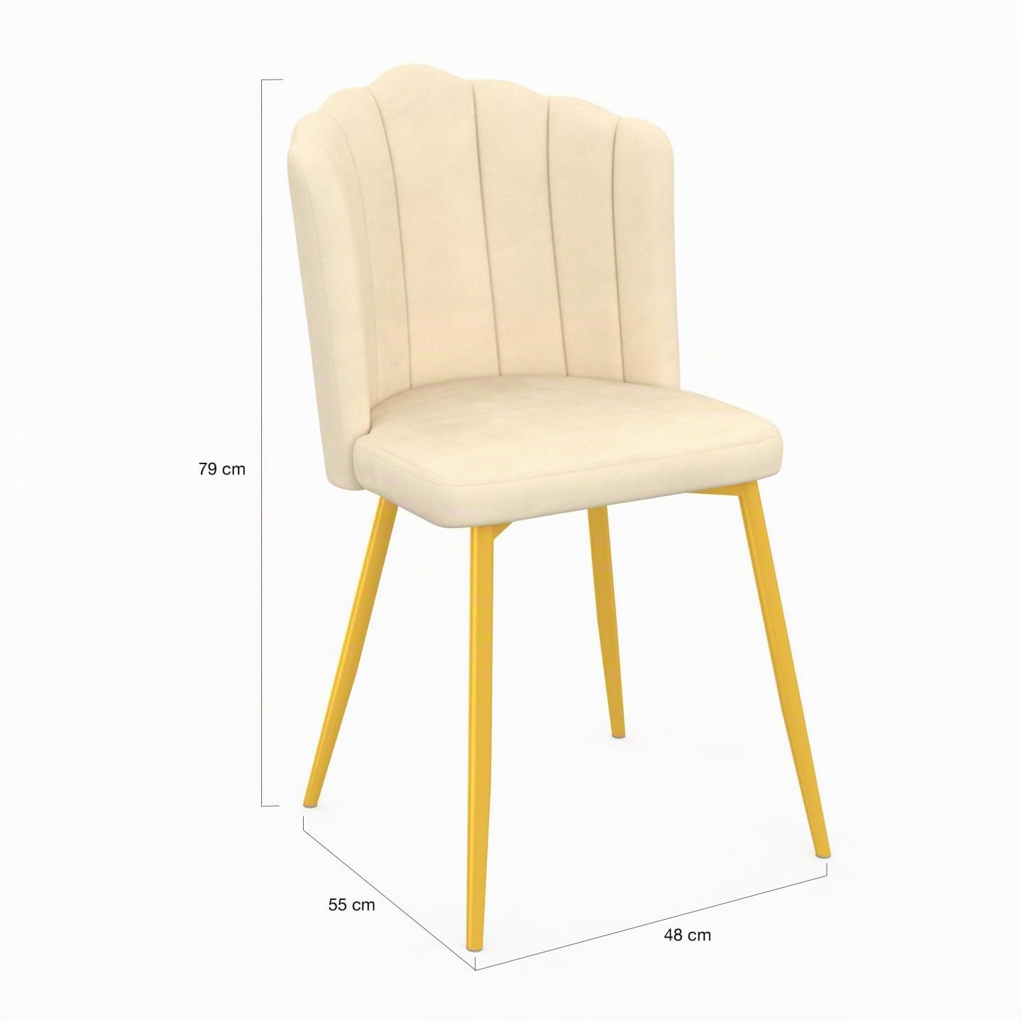 IDMarket – Juego de 2 sillas de concha Adella Beige de terciopelo con patas doradas