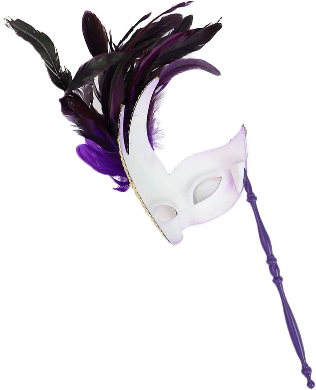 Coolwife Couple Feather Mask Masquerade Halloween Mardi Gras Cosplay Party Costume Masks (Stick A Purple) - Image 4