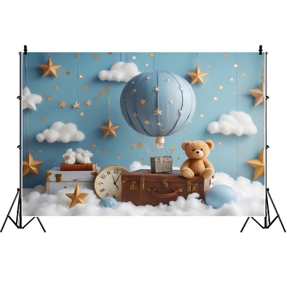 Spazio Esterno Compleanno Sfondo 2.2x1.5m Universo Blu Cielo Bianco Nuvola Bambino Doccia Foto Sfondo Giocattolo Orso Scatola di Legno Ragazzo 1 ° Festa di Compleanno Decorazione