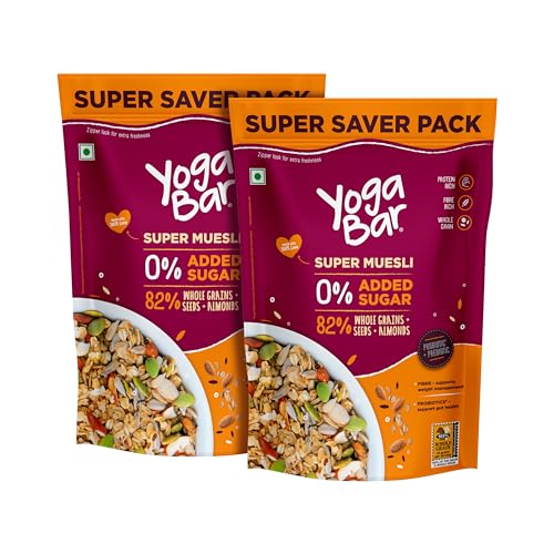 Image of Yogabar Super Muesli, No Added or Hidden Sugar, Breakfast Muesli with Probiotics & Prebiotics, 82% Whole Grains+ Seeds+ Almonds, 400gm Each