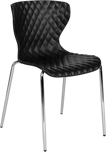 Miniatura 1 de Flash Furniture Lowell Silla apilable de plástico negro con diseño contemporáneo