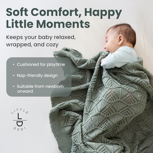 Image of Emily Design 100% Organic Cotton Baby Blanket 80 x 100 cm Dark Green - GOTS Certified, Soft Swaddling Cloth, 80 x 100 cm, Gender Neutral, Newborn Cuddly Blanket