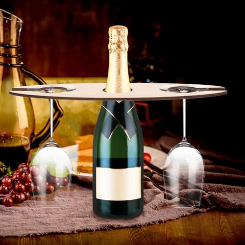 Soporte de vino de madera para 1 botella y 2 copas miniatura 3