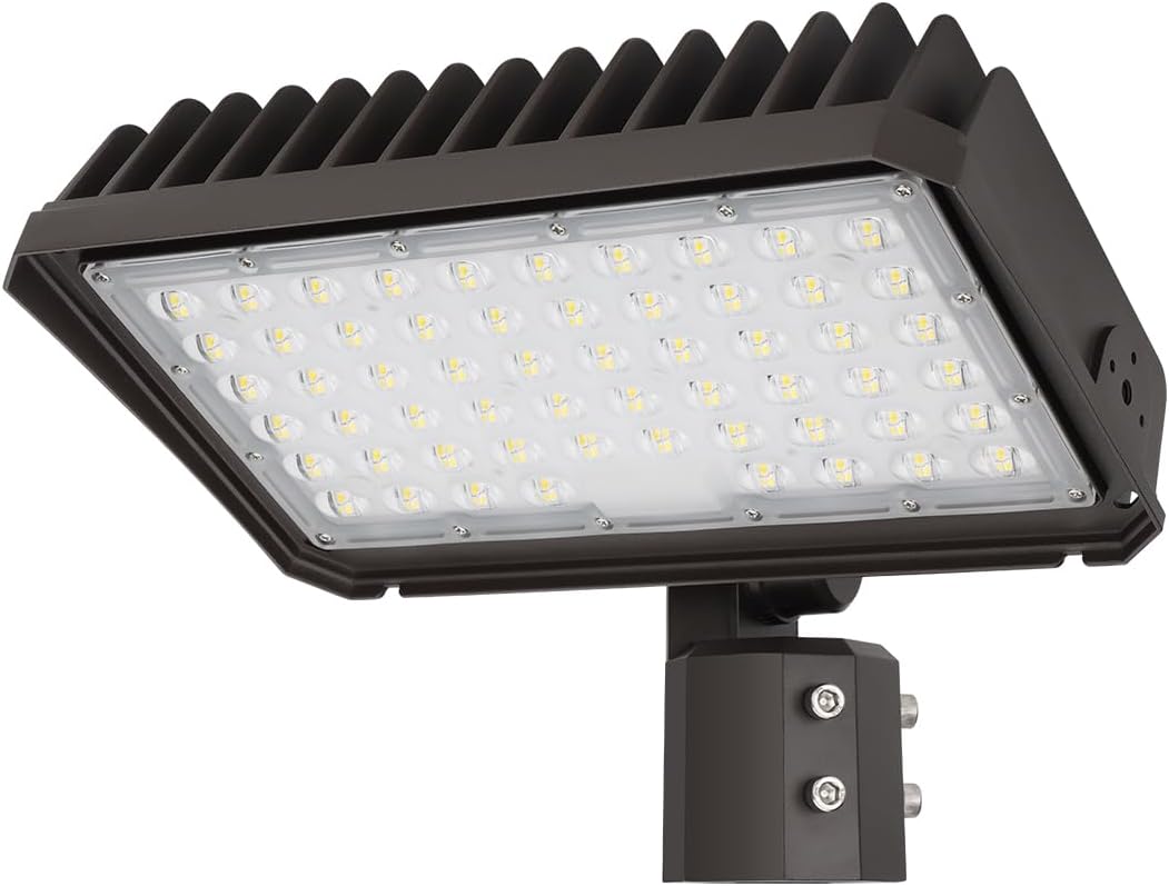 150W LED Flood Light with Dusk-to-Dawn Photocell, 130lm/W 5000K Daylight 100-277V IP65 Waterproof, 150W-100W-75W Adjustable, LED Parking Lot Light with Slip Fitter Mount, ETL