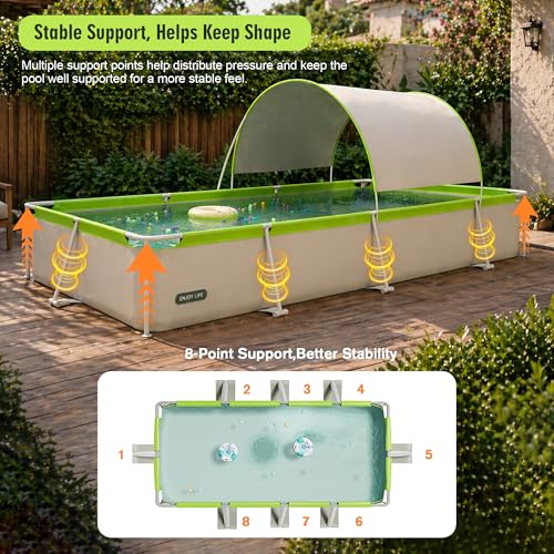 Image of 167 inch Large Foldable Pool with Canopy, Non Inflatable Pool, Foldable Swimming Pool for Adults, Above Ground Pool with Shade, 167 x 81 x 26 in, Gray Green