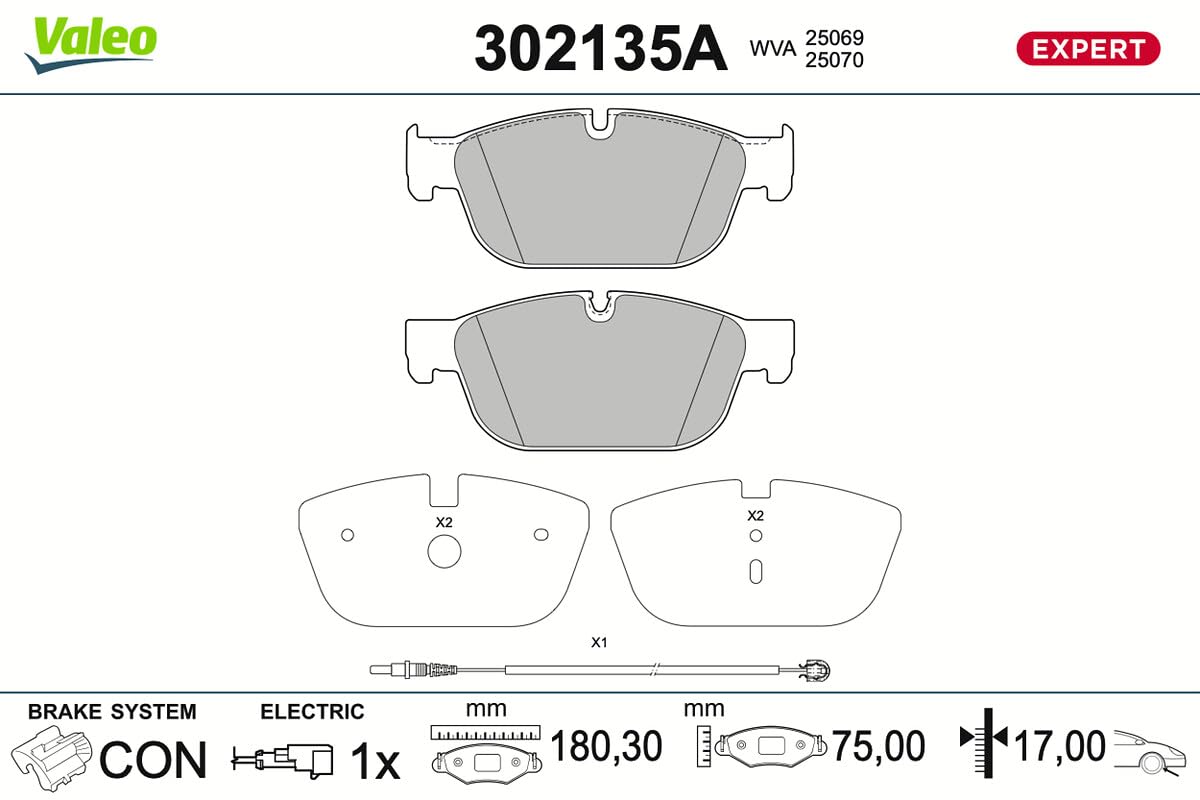 Valeo Set di 4 Pastiglie Freno Expert 302135A, Asse Anteriore