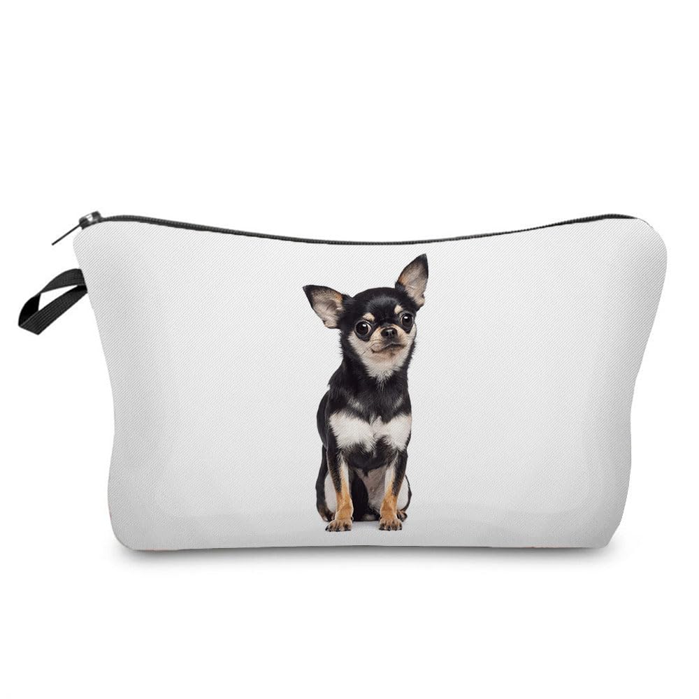 Livelihood Chihuahua Dog Cosmetic Bag - Cute Small Makeup Bag for Women's Purse, Travel & Toiletry Zipper Pouch Gift for Dog Lovers
