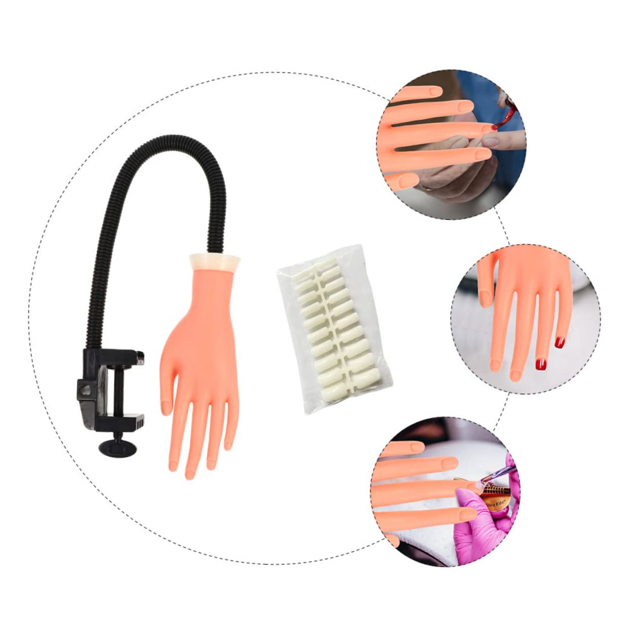Practice Nail Art This Flexible Movable Silicone Prosthetic Hand Includes Fake Nails Kit Essential Tool for Manicure Training