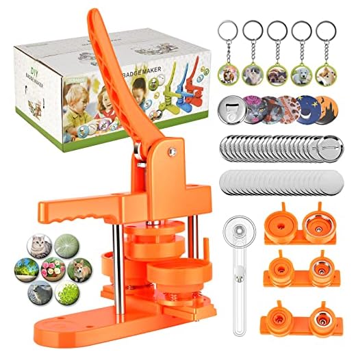 Button Maker Machine Multiple Sizes, 1+1.25+2.25 inch DIY Button Pin Maker Machine for Kids, 300PCS Button Making Supplies with Badge Buttons, Bottle Openers, Fridge Magnets and Keychains (Orange)
