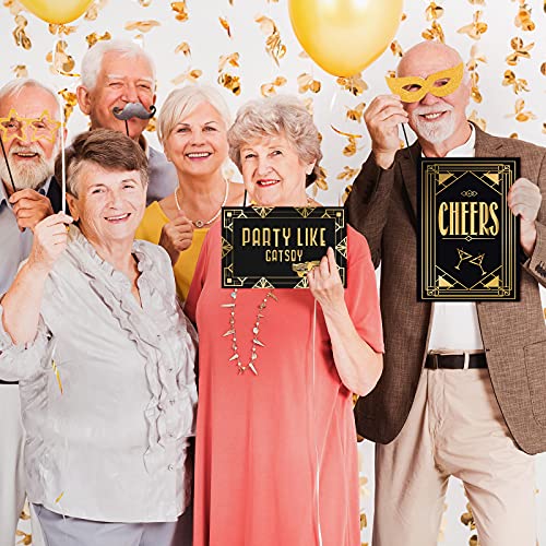 9 Pieces Roaring 20s Party Decorations Black and Gold Retro Jazz Party Roaring Twenties Wall Signs Decorations Kit for 1920s Party Speakeasy Decorations Supplies