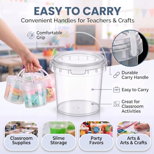 Image of Maxcheck 50 Pcs Plastic Bucket with Lids and Handles Bulk, 34oz, Clear