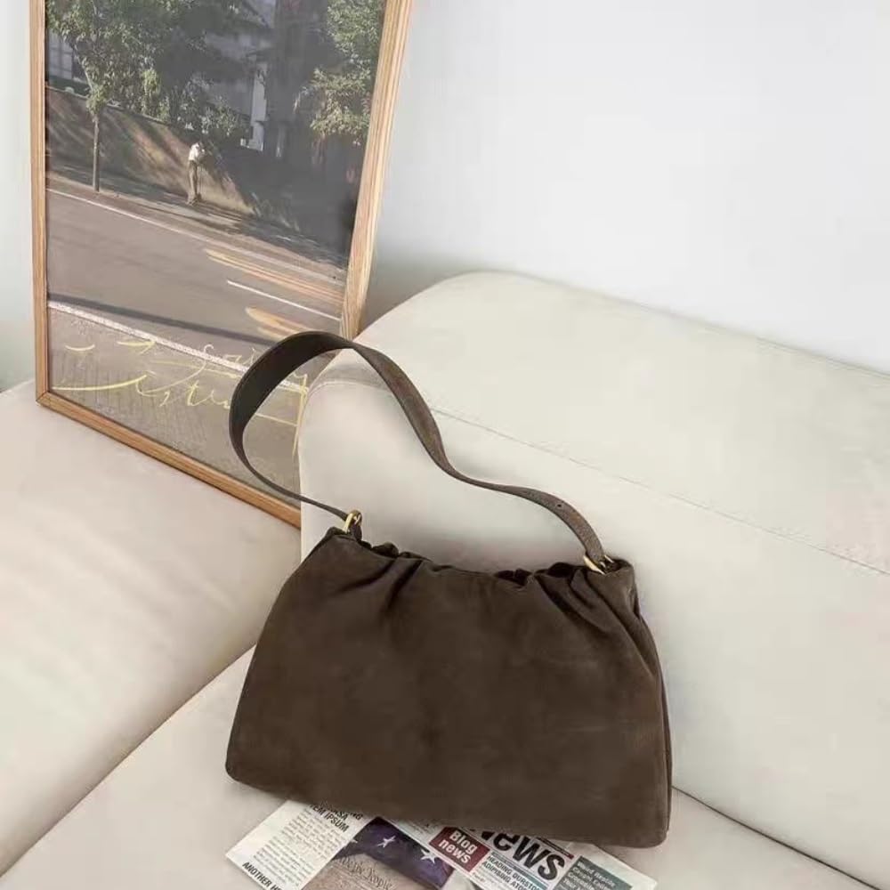 Geraffte Unterarm-Tragetasche aus mattem Leder mit zwei Riemen for Damen