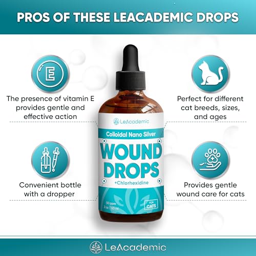 Cat Wound Care in Drops | Cat Cone May Be Beneficial Here | Nano Silver + Chlorhexidine in the Composition to Care the Skin with Bites, Scratches, Redness, Irritation, and Sutures After Surgery | 2 Oz