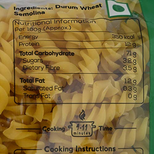 Image of Del Monte Spirali Pasta (Imported) | 100% Durum Wheat Semolina| No Maida | High in dietary fibre | Source of protein | Cholesterol Free | Low Calories | No Artificial Ingredients, Salt & Sugar | 1Kg