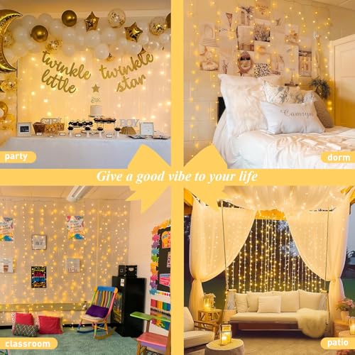 JMEXSUSS 300 LED Remote Control Christmas Curtain Lights, Plug in Fairy Curtain Lights Outdoor, Window Wall Hanging Curtain String Lights for Bedroom Backdrop Wedding Party Indoor Decor, Warm White - Image 5