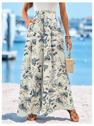 GORGLITTER Women's Wide Leg Pants Casual High Waist Floral Boho Pants Flared Trousers3