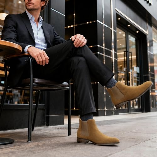 Image of Cestfini Chelsea Boots Men Classic Elastic Dress Boots Casual Men's Chelsea Ankle Boots